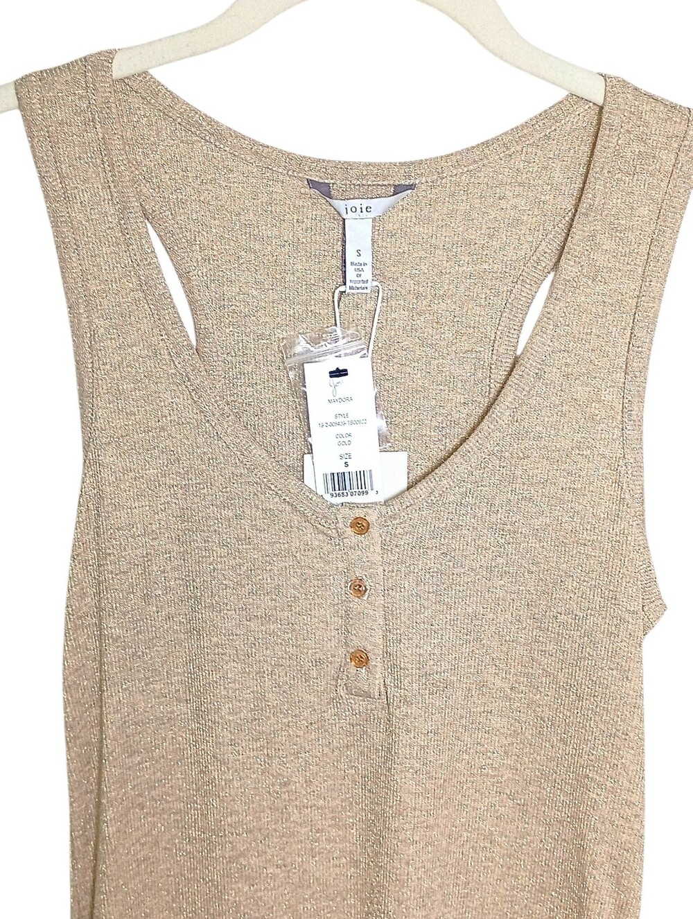 Women's NEW Racer Back Tank Top Joie Small Metallic Gold Shimmer Ribbed